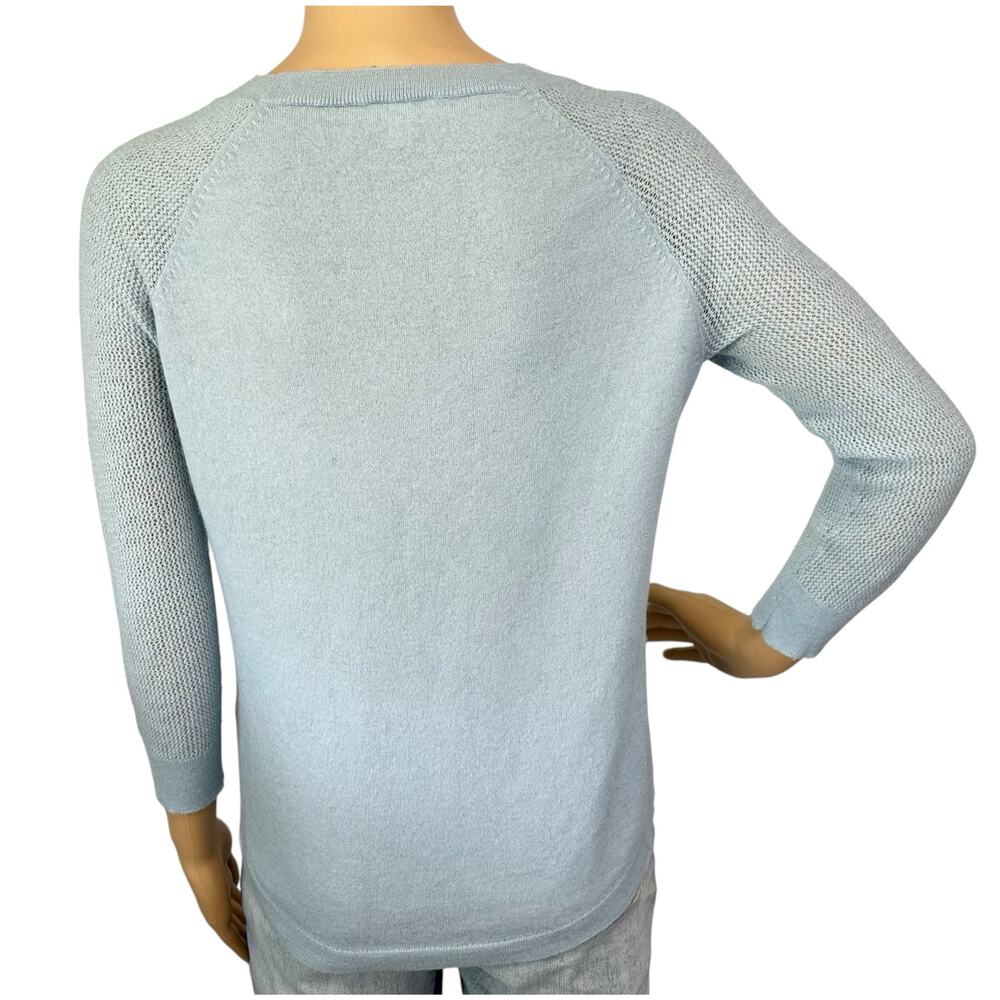 J. Crew Merino Wool Mesh Sleeve Sweater Dusty Sky Blue B9210 Size S - Picture 6 of 11